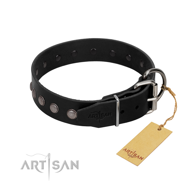 Fashionable decorations on genuine leather collar for your canine