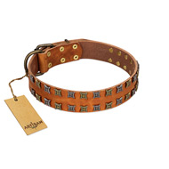 "Terra-cotta" FDT Artisan Tan Leather German Shepherd Collar with Two Rows of Studs