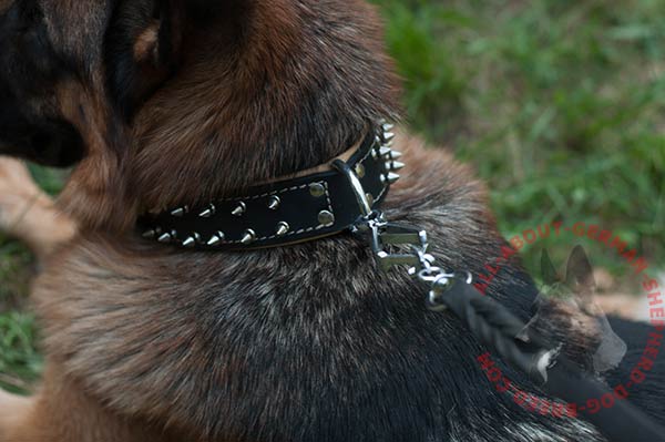 Leather canine collar for German Shepherd with rust-resistant fittings