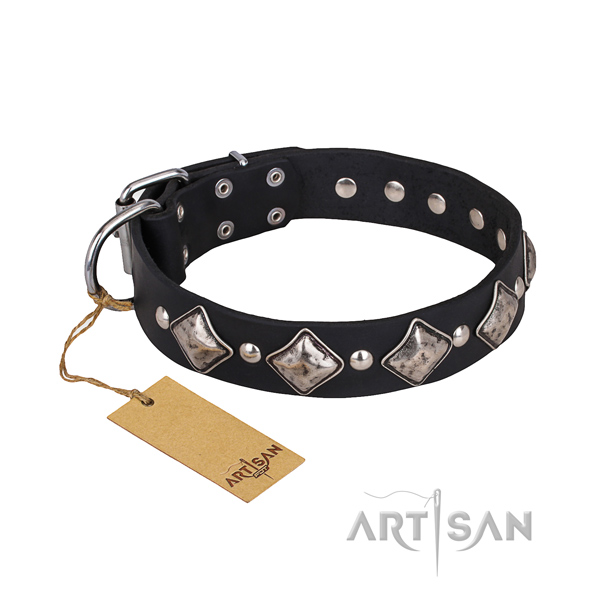 Resistant leather dog collar with rust-resistant fittings