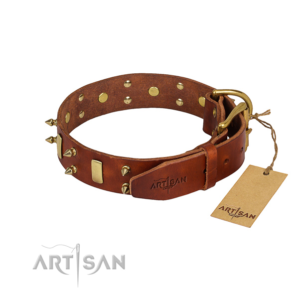 Indestructible leather dog collar with non-corrosive hardware