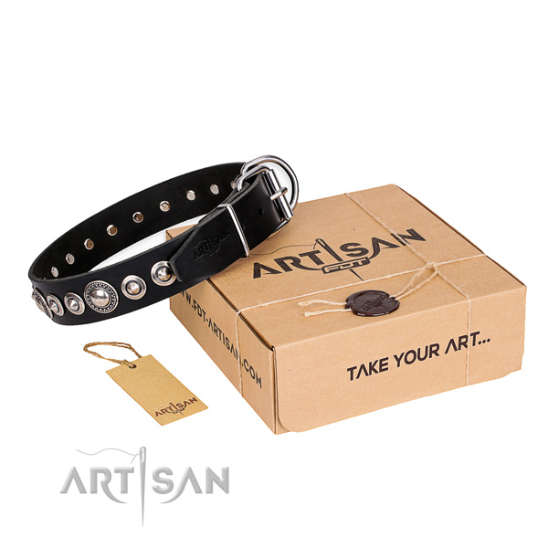 Perfect fit full grain leather dog collar for walking