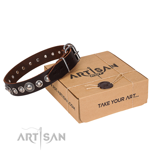 Stylish natural genuine leather dog collar for stylish walks