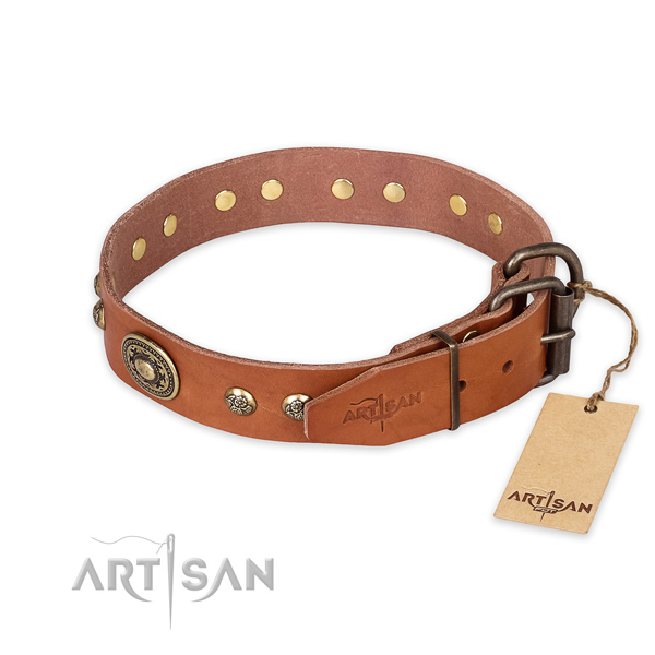 Awesome design studs on full grain natural leather dog collar