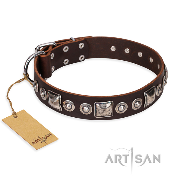 Long-wearing leather dog collar with strong hardware