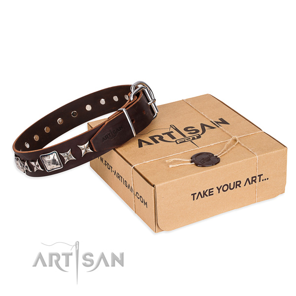 Top notch full grain natural leather dog collar for daily use