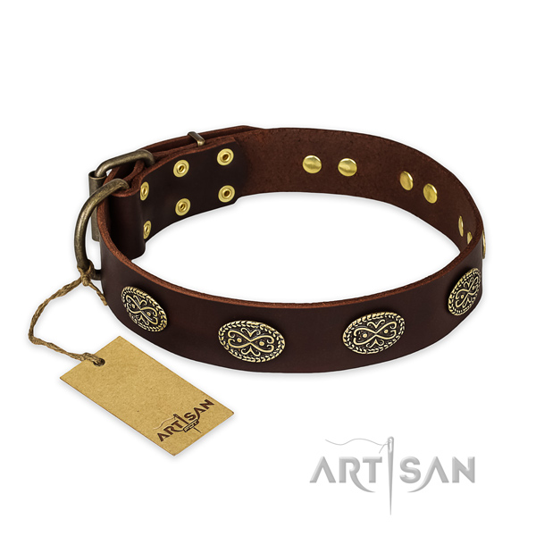 Trendy design studs on full grain genuine leather dog collar