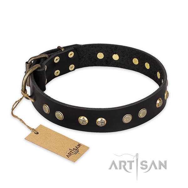Amazing design adornments on genuine leather dog collar