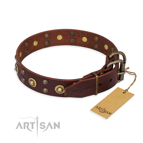 Daily walking natural genuine leather collar with studs for your dog