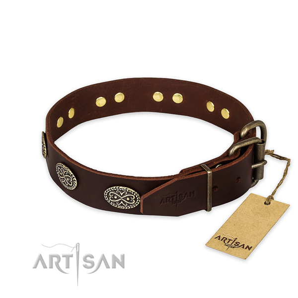 Daily walking genuine leather collar with adornments for your canine