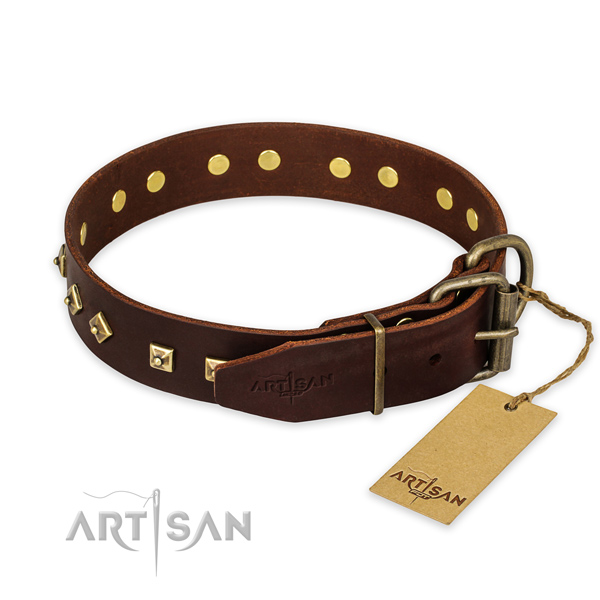 Daily walking natural genuine leather collar with decorations for your doggie