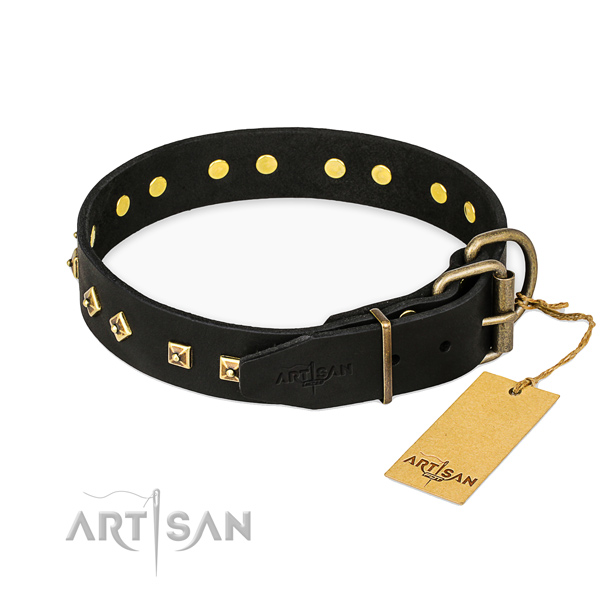 Daily walking natural genuine leather collar with adornments for your four-legged friend