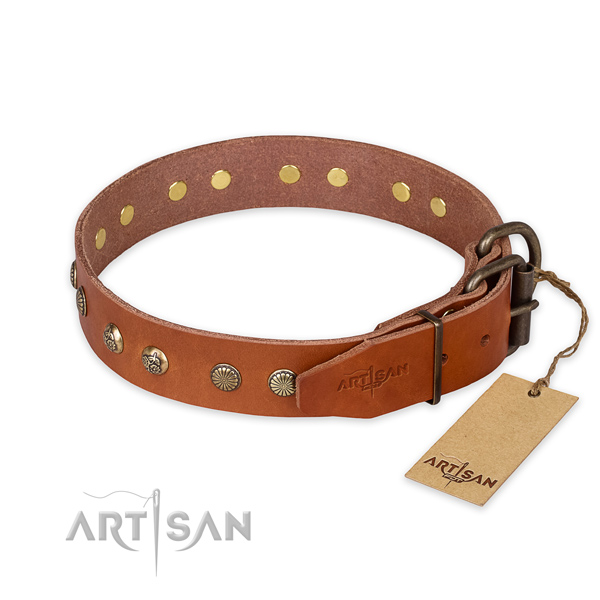 Handy use full grain natural leather collar with adornments for your doggie