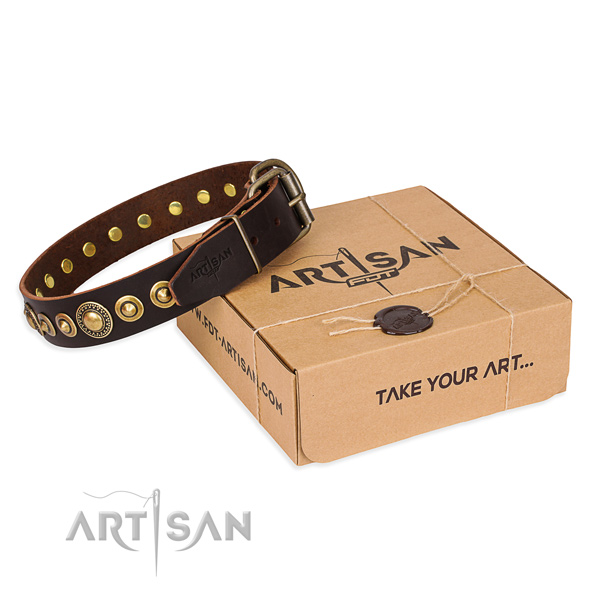 Perfect fit full grain natural leather dog collar for stylish walking
