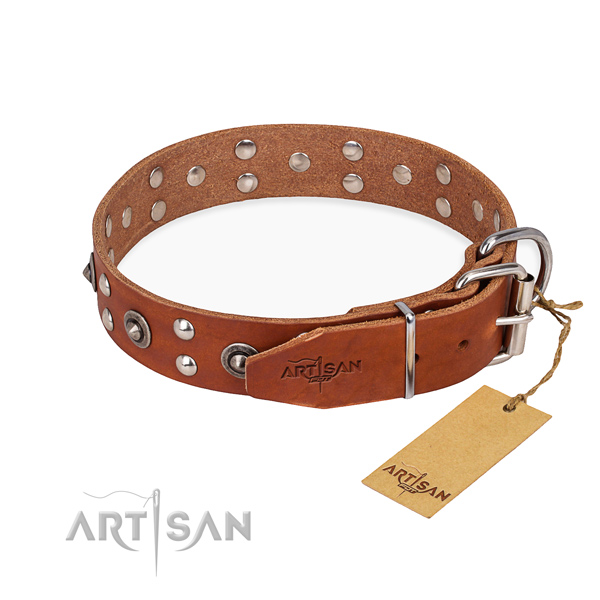 Handy use full grain leather collar with adornments for your dog
