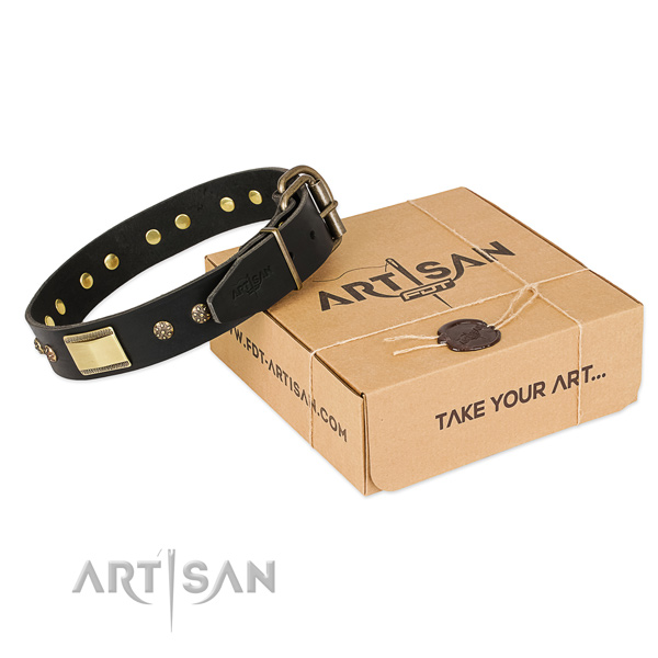 Stylish design full grain genuine leather dog collar for walking