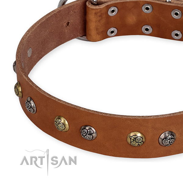 Easy to put on/off leather dog collar with resistant to tear and wear durable buckle