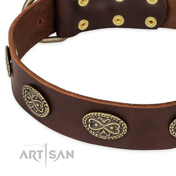 Easy to use leather dog collar with resistant to tear and wear rust-proof buckle and D-ring