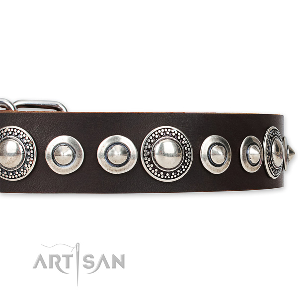 Easy to use leather dog collar with extra sturdy durable buckle