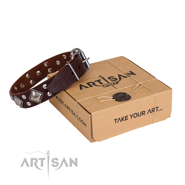 Finest quality full grain genuine leather dog collar for daily use