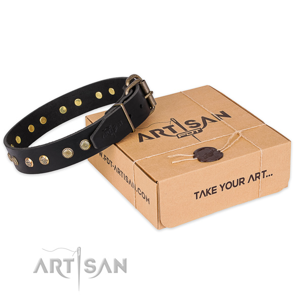 Finest quality natural genuine leather dog collar for daily use