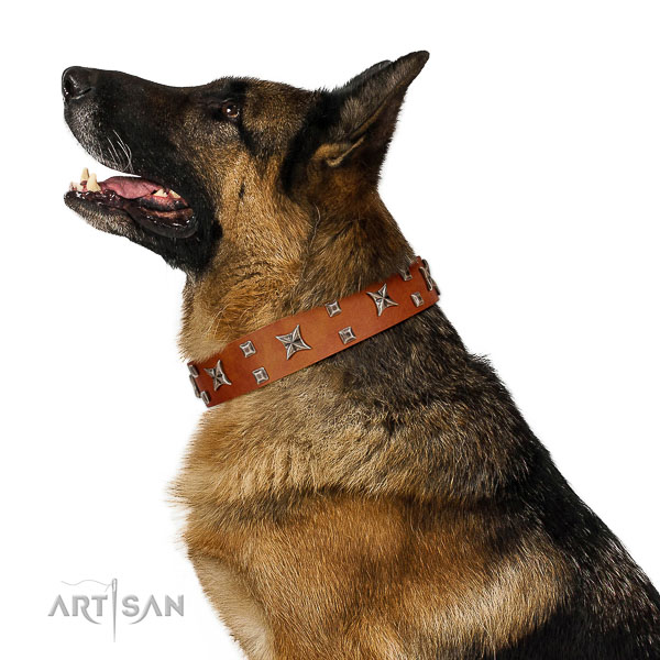 Soft to touch genuine leather dog collar created of genuine quality material