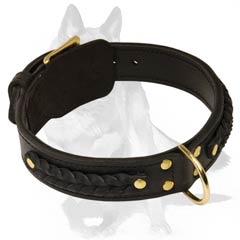 Sturdy leather collar with buckle and D-ring 