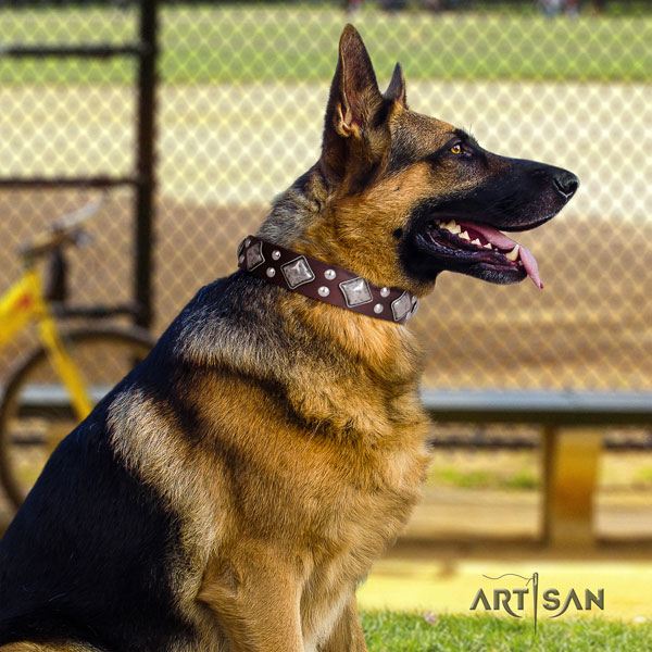 German Shepherd top notch full grain leather dog collar