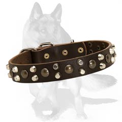  German Shepherd leather collar with firmly riveted studs and pyramids