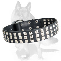 Adorned leather  collar with silver pyramids