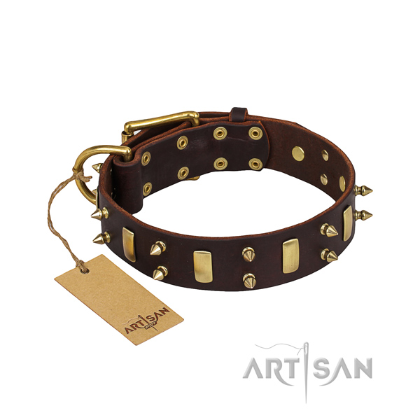 Full grain genuine leather dog collar with smooth leather surface