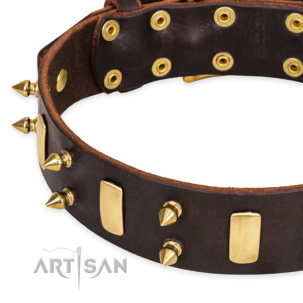 Leather dog collar with worked out edges for pleasant strolling
