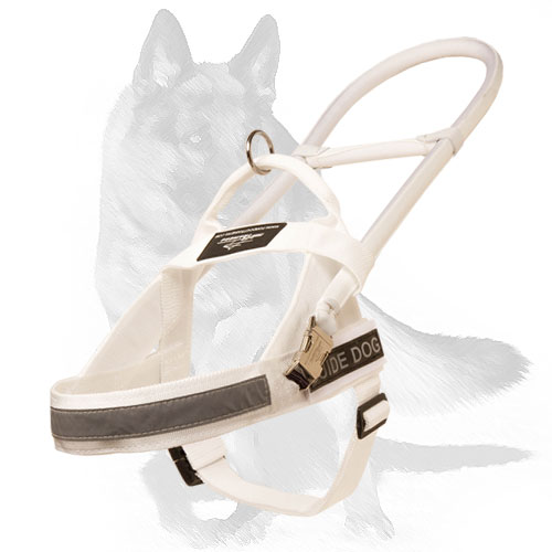 White nylon dog Harness for guide dogs
