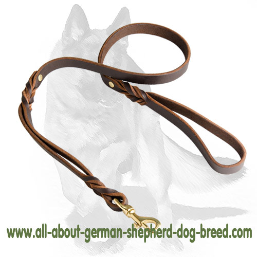 German Shepherd Leather Dog Leash With Extra Handle