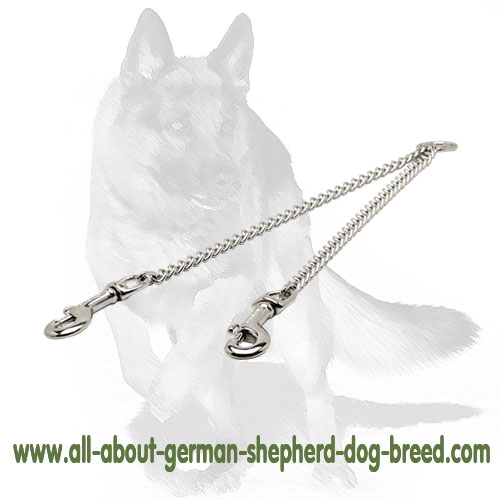 German Shepherd Chrome Plated Chain Coupler for Walking 2 Dogs -diameter of the link - 1/10 inch (3 mm)
