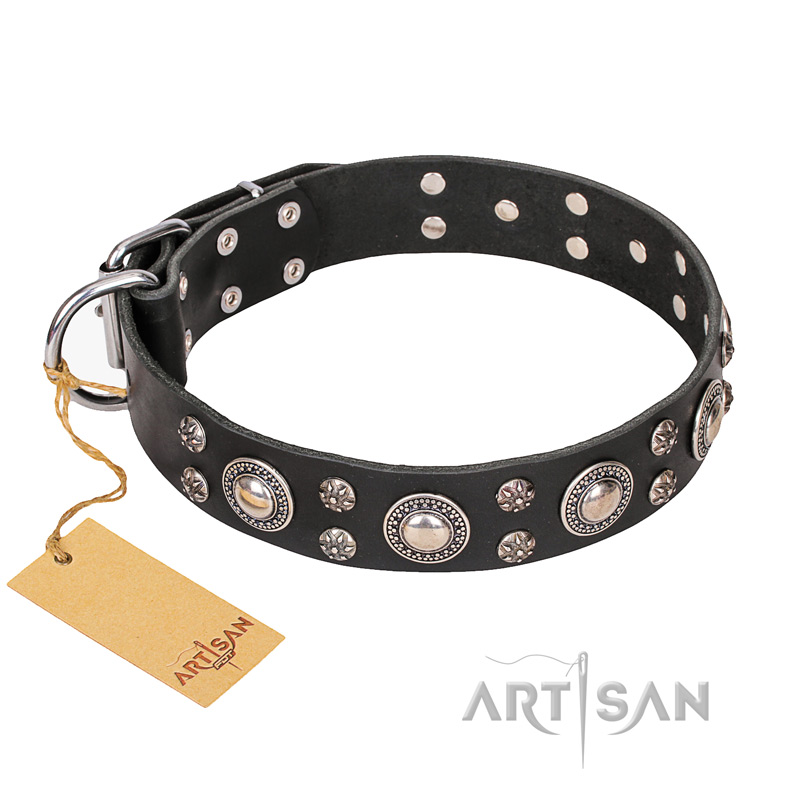 FDT Artisan 'Vintage Necklace' Studded Leather German Shepherd Dog Collar - 1 1/2 inch (40mm) wide