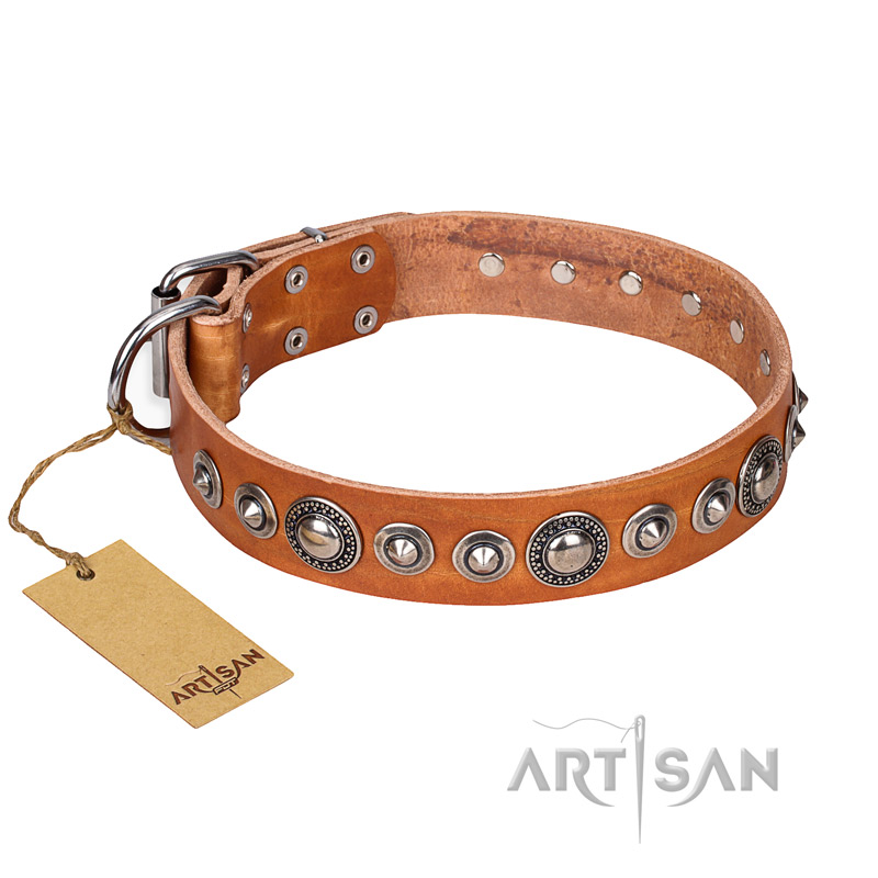 'Daily Chic' FDT Artisan Tan Leather German Shepherd Collar with Decorations - Click Image to Close