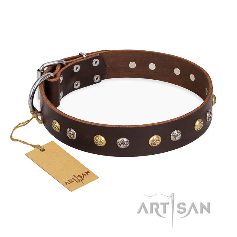 'Rare Flower' FDT Artisan Brown Leather German Shepherd Collar