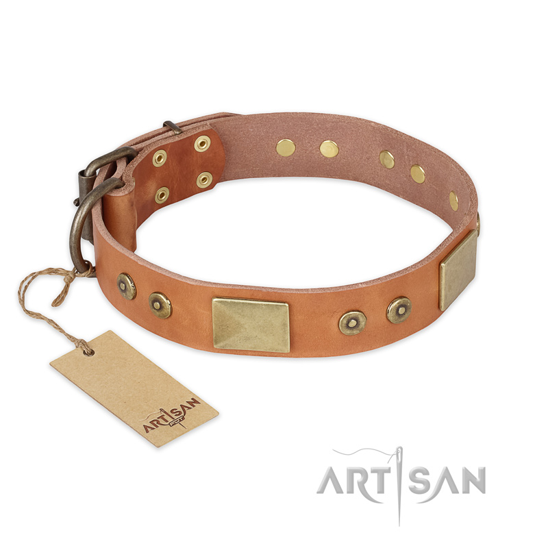 'The Middle Ages' FDT Artisan Handcrafted Tan Leather German Shepherd Dog Collar