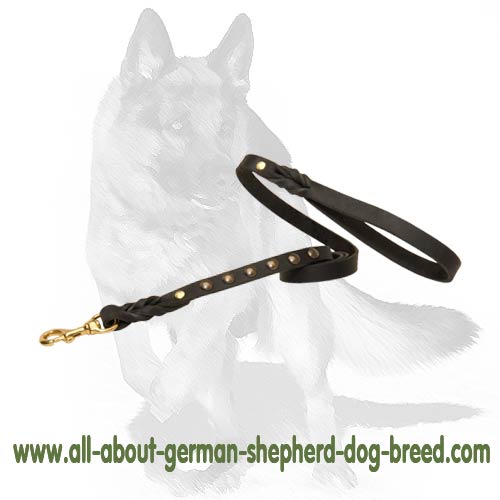 Studded Leather Dog Leash for walking and tracking with your German Shepherd
