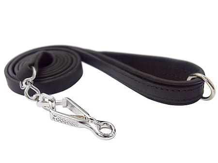 Excellent Flat Leather Leash with Chrome Plated Steel Snap Hook