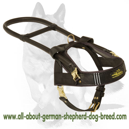German Shepherd Guide & Assistance Leather Dog Harness with Long Handle