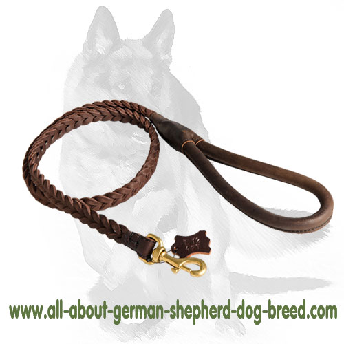 Multifunctional Leather Dog Leash with Braids for German Shepherd