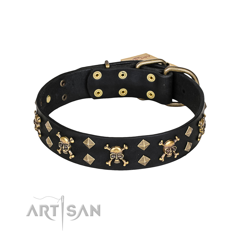 'Jolly Rojer' FDT Artisan German Shepherd Leather Canine Collar with Studs and Skulls