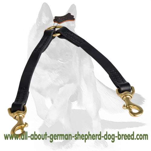 German Shepherd Leather Coupler Leash for 2 Dogs