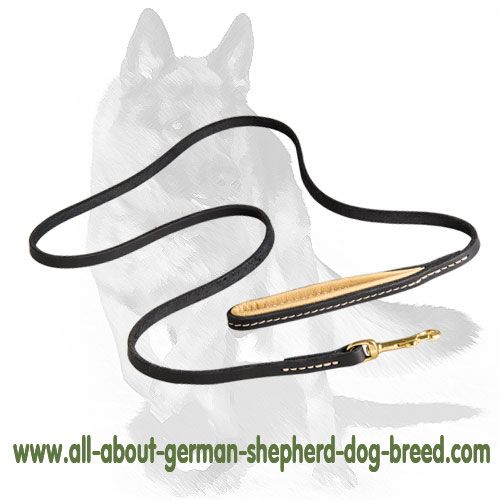 German Shepherd Stitched Leather Leash with Padded Handle