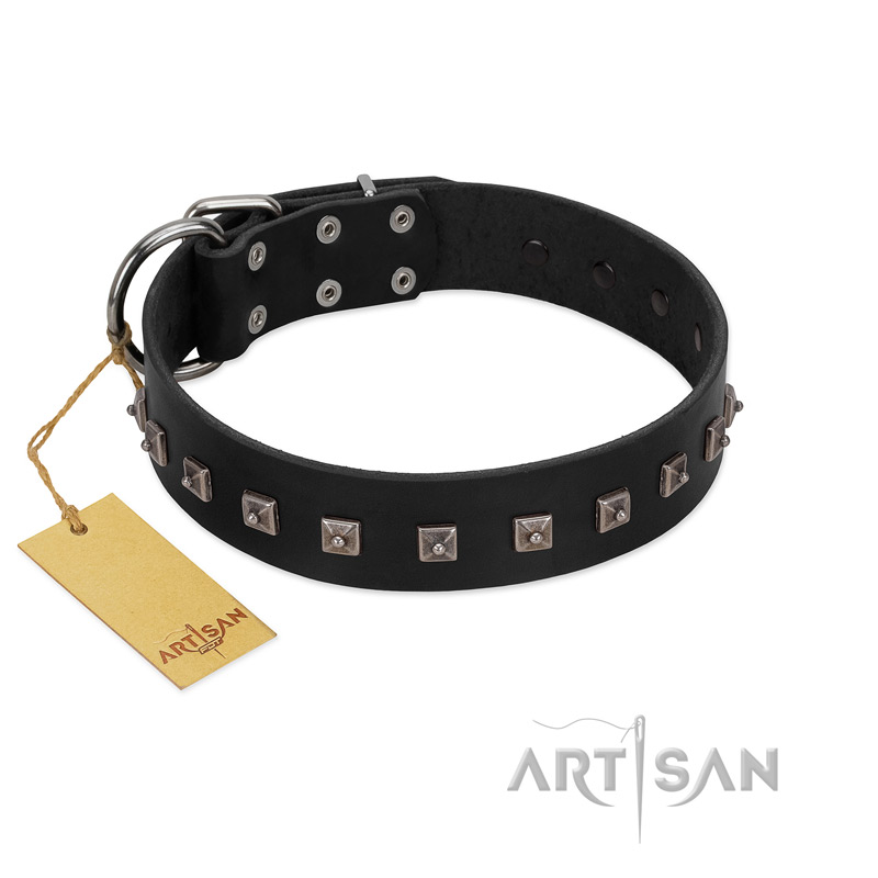 "Natural Beauty" Premium Quality FDT Artisan Black Designer German Shepherd Collar with Dotted Studs