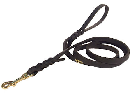 German Shepherd Leather Dog Leash with Braids